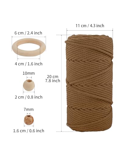 Macrame Cotton Cord 6mm x 109 Yards, ZUEXT 100% Natural Handmade Colorful 4 Strands Twisted Braided Cotton Rope for Wall Hanging Plant Hangers Gift Wrapping Tapestry DIY Crafts (100m, Caramel) - color: Caramel, style: 6mm x 100m