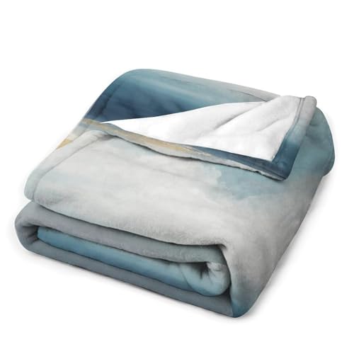 Fashion Gradient Blanket, Modern Art Abstract Blue Sea View Painting Strokes Pattern Soft Warm Cozy Plush Flannel Covers for Livingroom Bedroom Couch Chair Camping Travel Home Decor Tapestry 30x40in - color: Abstract-10, size: 30W" x 40L"