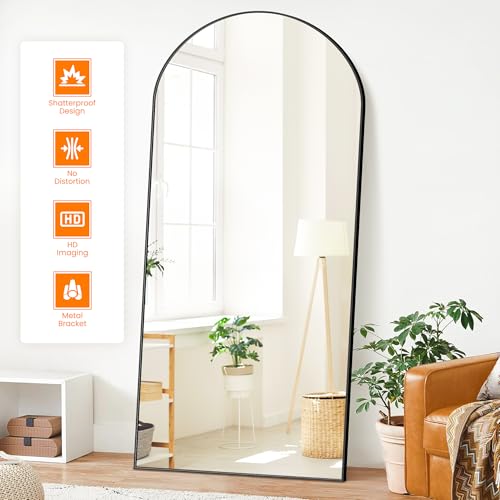 TRAHOME Full Length Arched Mirror, 75"x35" Standing Floor Full Body Mirror for Wall with Aluminum Alloy Frame for Bedroom, Living Room, Dressing Room(Black) - color: Matte Black, size: 75"L x 35"W