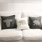 Bear Pillow Covers Decorative Cotton Linen Embroidered Cushions Covers 18x18 Inches (Grey) - color: Bear-grey