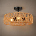 Hamilyeah Boho Woven Flush Mount Ceiling Light Fixture, 16 inch Rattan Light Fixture Ceiling Mount for Living Room, Bedroom, Kitchen - color: Black 16INCH Semi Ceiling Light