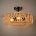 Hamilyeah Boho Woven Flush Mount Ceiling Light Fixture, 16 inch Rattan Light Fixture Ceiling Mount for Living Room, Bedroom, Kitchen - color: Black 16INCH Semi Ceiling Light