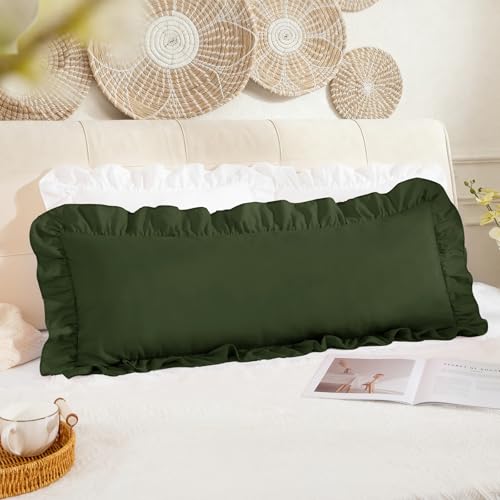 Olive Green Ruffle Body Pillow Cover 20x54 Inch, Ruffled Long Pillowcase for Couch Sofa Bed, Decorative Farmhouse Body Pillow Shams, Pack of 1 - color: Olive Green, size: 54" x 20" (Pack of 1)