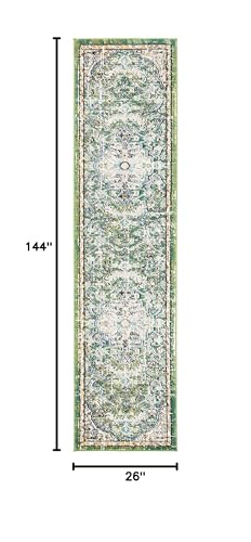 SAFAVIEH Madison Collection Runner Rug - 2'2" x 12', Green & Turquoise, Boho Chic Medallion Distressed Design, Non-Shedding & Easy Care, Ideal for High Traffic Areas in Living Room, Bedroom (MAD447Y) - color: Green/Turquoise, size: 2'2" x 12' (Runner)