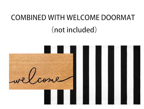 3'x5'Outdoor Rug,Black and White Striped Washable Front Porch Rug Farmhouse Cotton Woven Entry Rug Indoor Outdoor Area Rug for Porch/Home Entrace Decor/Bedroom/Layered Door Mats - color: Black White, size: 3' x 5' (Rectangular)