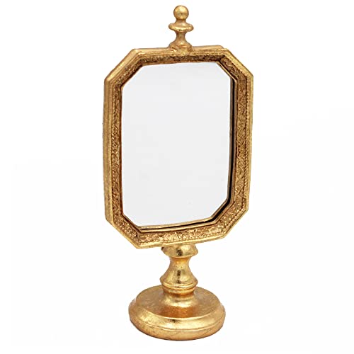 Funerom 3.9 x 5.1 inch Small Vintage Decorative Mirror, Desktop Mirror for Bedroom Living-Room Dresser Decor, Square Gold