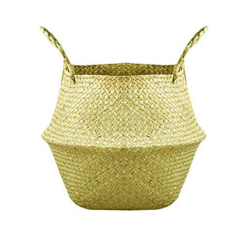 Craft Small Seagrass Belly Basket for Storage, Laundry, Picnic and Woven Straw Beach Bag - Plant Pots Cover Indoor Decorative
