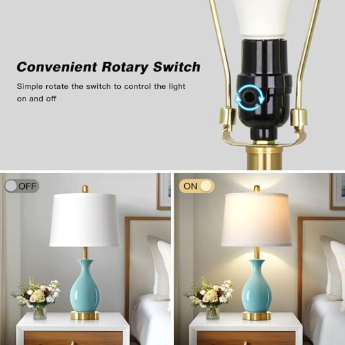24" Aqua Blue Ceramic Table Lamps Set of 2, Modern Classic Bedside Lamps for Bedroom Nightstand, Small Table Lamp for Living Room End Table (2 LED Bulbs Included) - color: Aqua Blue - 24"H