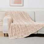 Exclusivo Mezcla Fleece Throw Blanket for Couch, Super Soft and Cozy Blankets All Season Use, Leaves Pattern, Plush Fuzzy Lightweight, Camel, 50x60 Inch - color: Camel, size: Throw(50"x60")