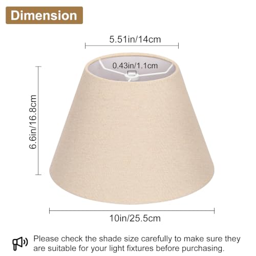 Seaside village Small Lamp Shades for Table Lamp, Natural Linen Lamp Shades Set of 2, 5.5" Top x 10" Bottom x 6.6" High, Brown Burlap Lampshade Replacement, Spider, Bulb Clip Adapters Included - color: Brown
