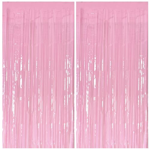 Pastel Pink Party Streamers Foil Fringe Backdrop Curtains Tinsel Streamers Birthday Party Decorations Fringe Backdrop for Birthday Valentines Gender Reveal Party Bridal Shower - color: Macaron Pink, size: 2 Pack