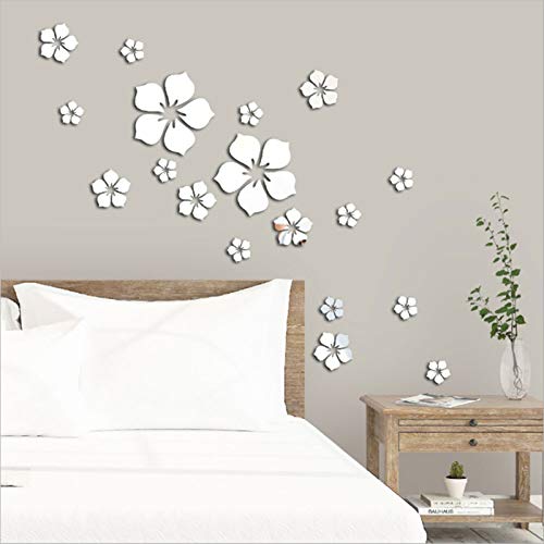 18pcs Acrylic Mirror Wall Sticker Decal for Home Living Room Bedroom Decor 3D Flower DIY Wall Decoration Silver - color: Silver Flower 18pcs