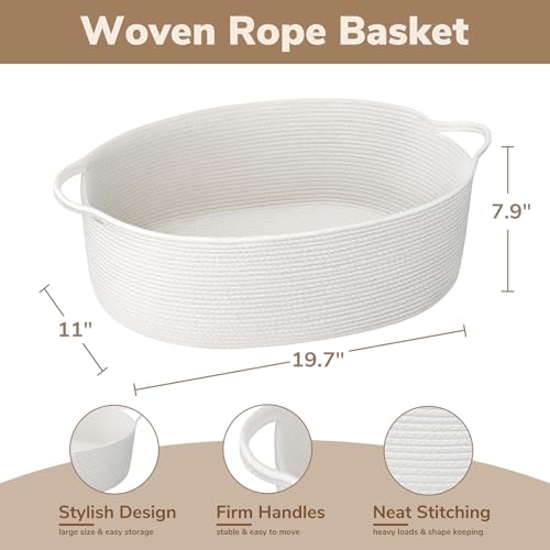 Goodpick Rope Baskets for Gifts Empty, 19.7" X 11" X 7.9" Large Woven Baskets for Baby Shower, Empty Gift Basket for Nursery Toy Storage, Dog Toy Basket for Living Room, White - color: White, size: 19.7x11x7.9 Inch (Pack of 1)