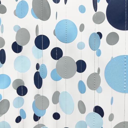Dusty Blue Party Decorations Navy Blue Circle Dots Garland Gray Blue Hanging Paper Polka Dot Streamer for Wedding Baby Shower Engagement Bridal Shower Birthday Graduation Nautical Theme Party Supplies - color: Dusty Blue