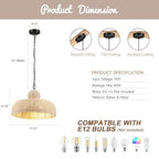OCIOC Rattan Pendant Lighting,17.72" Kitchen Island Hanging Light Fixtures,Large Boho Hand-Woven Chanderlier, E26 Farmhouse Retro Ceiling Chandelier 3-Lights For Dining Room Kitchen Island Living Room - size: 17.7"