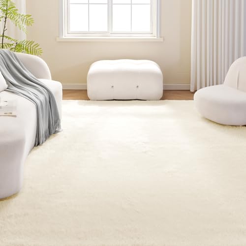 Amazon Basics Fluffy Washable Area Rug, Shaggy Carpet for Living Room, Bedroom, 6' W × 9' L, Beige - color: Beige, size: 6' x 9' (Rectangular)