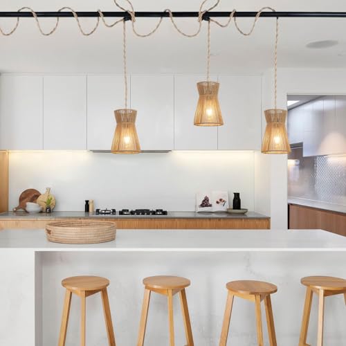 3 Lights Plug in Pendant Light with Cord On/Off Switch Rattan Hanging Lamp with 22ft Hand Woven Wicker Plug in Chandelier Boho Hanging Lights Fixture for Bedroom Kitchen Hallway Foyer - size: Plug 3 Lights