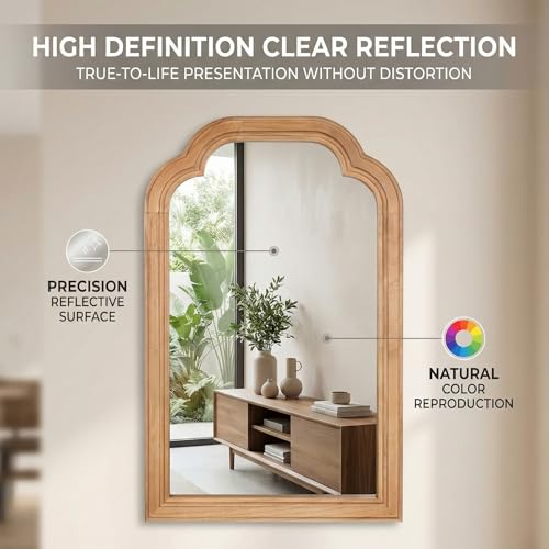 Wood Bathroom Mirror for Wall, 24 x 16 Inch Decorative Wall Mirror with Rustic Wooden Frame for Living Room, Vanity, Bedroom, Entryway, Farmhouse - color: Wood, size: 24"L x 16"W