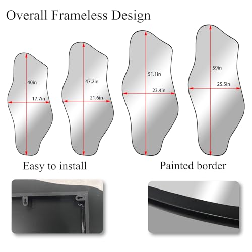 Irregular Wall Mirror, 47.2"x21.6" Gold Asymmetrical Frameless Mirror, Modern Organic Shaped Mirrors for Living Room Bedroom Hallway Entryway, Horizontal or Vertical Hanging - color: Gold, size: 47.2"L x 21.6"W
