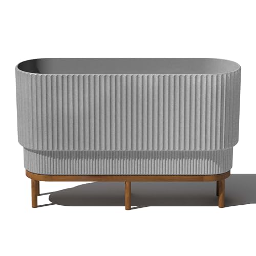 Veradek Demi Series Raised Long Planter for Indoor/Outdoor Use | Made from Plastic & Stone w/Wooden Stand | Modern Patio Décor for Flowers/Shrubs - color: Grey/Brown, size: 30 inch