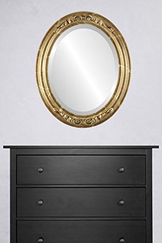 OVALCREST Oval Beveled Wall Mirror for Home Decor - Florence Style - Champagne Gold - 24" x 20" - color: Champagne Gold, size: 24"L x 20"W