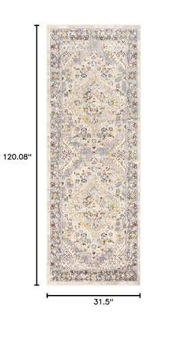 BoutiqueRugs Ivory Medallion Traditional 10ft Runner Rug Taupe Charcoal Cream Gray Mustard Rust Bordered Newkirk Hallway Kitchen Corridor Stairway Laundry Room 2'7" x 10' Stain Resistant Non-Shedding - color: Taupe/Charcoal/Cream, size: 2'8" x 10' (Runner