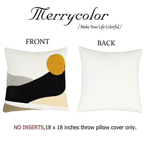 Merrycolor Tufted Boho Decorative Throw Pillow Covers Mid Century Modern Pillows Sun Pillowcases Couch Pillow Covers for Bed Sofa Living Room 18 X 18 Inch Mustard Yellow and Black - color: Sunset, size: 18" x 18" (Pack of 1)