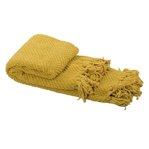 Home Soft Things Yellow Throw Blanket Knitted Tweed Throw 50'' x 60'', Lemon Curry, Super Soft Cozy Warm Comfortable Breathable Throw for Living Room Chair Couch Bed Sofa Bedroom Home Décor - color: Lemon Curry, size: 50 in x 60 in