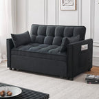 Futon Sofa Bed,Modern 3 in 1 Convertible Sleeper Sofa, Pull Out Couch Bed with Adjustable Backrest, Storage Pockets and Toss Pillows for Living Room, Bedroom (Black) - color: Black
