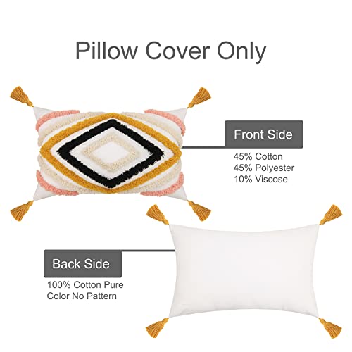 JASEN Colorful Boho Throw Pillow Covers 12x20, Diamond Pattern Lumbar Pillow Covers with Tassel Woven Tufted Decorative Pillow Cover for Couch Sofa Bedroom Living Room - color: Yellow, size: 20" x 12" (Pack of 1)