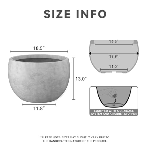 Kante 19.9" Dia Round Concrete Planter, Outdoor/Indoor Large Bowl Plant Pots with Drainage Hole and Rubber Plug for Garden Patio Balcony Home, Natural Concrete - color: Natural Concrete, size: 19.9" d