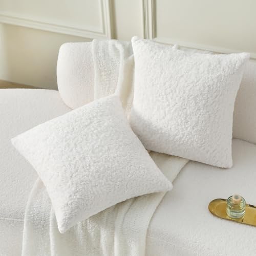 FUTEI Cream White Throw Pillow Covers 22x22 Inch Set of 2,Furry Faux Fur Teddy Boucle Textured Cushion Covers,Soft Fluffy Decorative Pillow Case,Home Decor for Couch Bed Living Room Office Car - color: Cream White, size: 22" x 22" (Pack of 2)