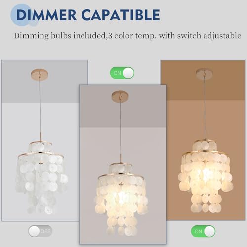 Mini Chandelier Capiz Shell Dinning Room Chandeliers 11" Ceiling Light Polished Gold Finish Flush Mount Mordern Pendant Light for Kitchen,Living Room,Bathroom,Bedroom,Dimmable Led Bulb Included - size: 11 inch mini