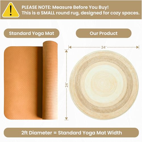 Asrug Imitation Jute Low Pile Round Rug Area Rug Washable Non-Slip Circle Rug Soft Plush Touch Circle Rugs Round for Kitchen Bathroom Living Bedroom Nursery, Carpet 2ft /24 inch/61 cm Brown/Beige - color: Brownbeige, size: 2ft