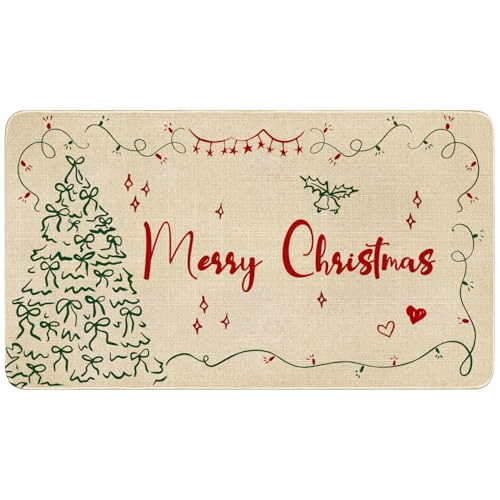 Merry Christmas Door Mat Outdoor for Front Door,Xmas Tree Red Bow Lights Holiday Welcome Doormat,Winter Floor Rugs for Indoor Porch Entrance Farmhouse Decor 30" x 17" - color: Christmas Doormat 2