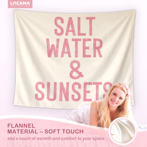Lacama Pink Coastal Beach Tapestry, Cute Preppy Tapestry Decorative for Teen Girls Room Bedroom College Dorm Apartment, Saltwater and Sunsets blanket College Dorm Decor, 50x60 Inches - color: salt water & sunsets