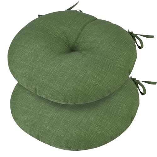 FUNHOME 15"x15"x4" Bistro Chair Cushion Set of 2, Water Repellent Round Outdoor Chair Cushions with Ties, Patio Tufted Chair Pads for Home Garden (Moss Green) - color: Moss Green