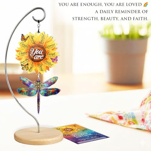 Christian Gifts for Women - Religious Desk Decor - Dragonflies Decor Suncatcher Effect - Sunflower Gift - Dragonfly Ornaments - Faith-Based Gift Idea for Mom, Friends, Sister, Female Coworker - color: 02 - Sunflower Dragonfly