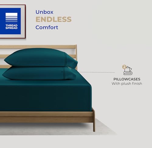 THREAD SPREAD 100% Cotton Pillow Cases Queen Size Set of 2 - Luxury 400 Thread Count Queen Pillow Cases (Teal), Soft Cooling Breathable Hotel Cotton Pillowcases, Fits Standard Pillows - color: Teal, size: Queen - Pack of 2