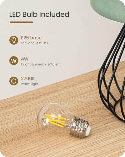 Green Table Lamp, Small Bedside Lamp with Green Linen Shade & Black Metal Base, 2700K LED Bulb Included, Modern Nightstand Lamp for Bedroom Decor, Kids Room, Living Room, Nursery, J06TL05 - color: Green + Black