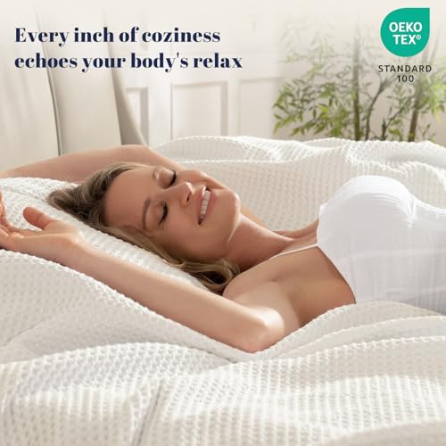 PHF Pre-Washed 100% Cotton Waffle Weave Blanket Twin Size for Bed,Snag Proof Throw Blanket for Couch Spring Summer Lightweight Breathable,Machine Washable, Home Decor Gift - Cream - color: Cream, size: Twin(66" x 90")