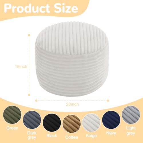 MeMoreCool Stuffed Round Pouf Ottoman Foot Rest, Soft Plush Floor Pouf Foot Stool, Corduray Footstool Footrest, Small Round Ottoman for Living Room Couch Sofa Chair, 20x15 Inch Beige - color: Ribbed Beige