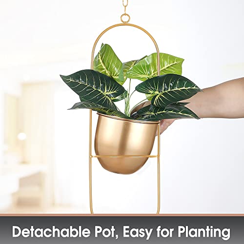 Shineloha 2 Pack Hanging Planters for Indoor Plants with 5.5" Pot + Ceiling Hook | Gold Hanging Planter, Gold Plant Hanger, NO Plant incld - color: Gold, size: Large