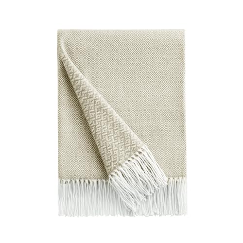 BOURINA Throw Blanket Decorative Faux Cashmere Fringe Lightweight Throw Soft Cozy for Bed or Sofa Outdoor Blanket, 50" x 60" Beige - color: Beige, size: 50"x60"