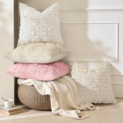 decorUhome Easter Cream White Egg Pillow Covers 16x16 Inch Set of 2, Soft Plush Faux Wool Jacquard Cushion Covers, Farmhouse Neutral Fuzzy Spring Easter Holiday Decor for Couch Sofa Bed - color: Eggs Cream White, size: 16" x 16" (Pack of 2)