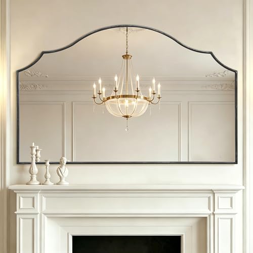 Besdomus Oversized Scalloped Black Mirror: 54"x34" Modern Minimalist Wood Frame Wall Mirror - Classical Fireplace Arched Mirrors for Bathroom/Dresser/Entryway/Living Room - Home Decor for Women - color: Black, size: 34"L x 54"W