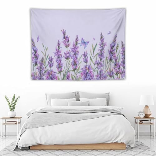 HZOHNAGO Lavender Flower Tapestry Watercolor Purple Floral Butterfly Pattern Printed Wall Tapestry Wall Hanging for Bedroom Living Room Dorm 40" W x 30" H - color: Lavender-10, size: 40"L x 30"W