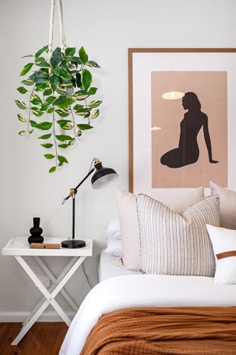 Briful Artificial Hanging Plant Indoor, Macrame Plant Hanger with Fake Pothos Plant in White Pot, Faux Hanging Plant for Home Ceiling Farmhouse Kitchen Decor - color: Pink Leaf