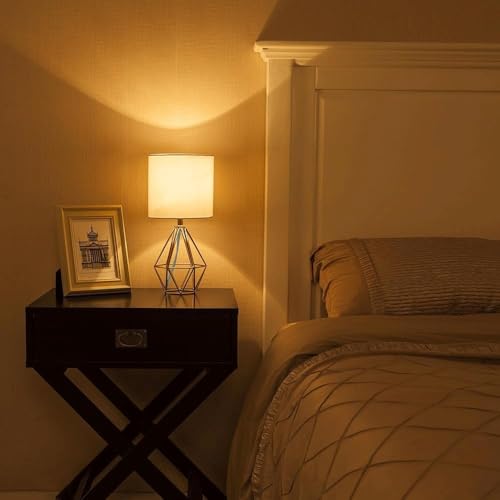 Gold Small Table Lamp Set of 2, Modern Bedside Nightstand Lamps with Geometric Metal Base White Fabric Shade, Cute Desk Lamp for Living Room Bedroom - color: Gold-2 Pack