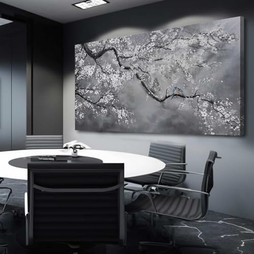 Artexist Canvas Wall Art/Grey Wall Decor 29"x58"/ Plum Blossom Oil Paintings/Large Artwork Wall for Living Room Bedroom Office Kitchen Home Decoration - color: Grey, size: 29"x58"
